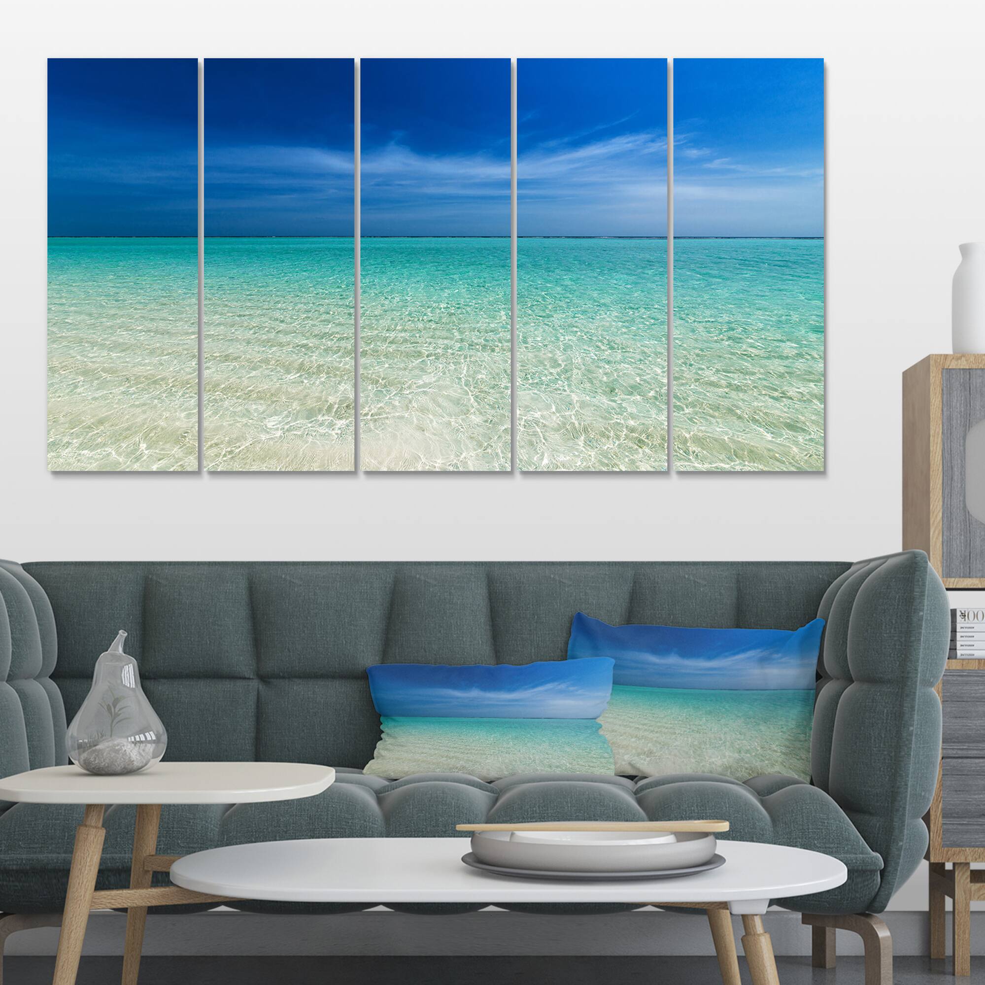 Designart - Turquoise Ocean Under Blue Sky - Modern Seascape Canvas Artwork